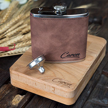 Personalised Hip Flask Gift Sets in a Custom Wooden Box