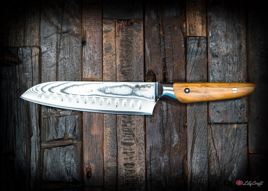 Japanese Santoku knife with olive wood handle