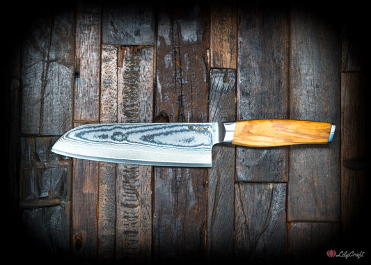 Personalised Santoku knife with Damascus steel blade