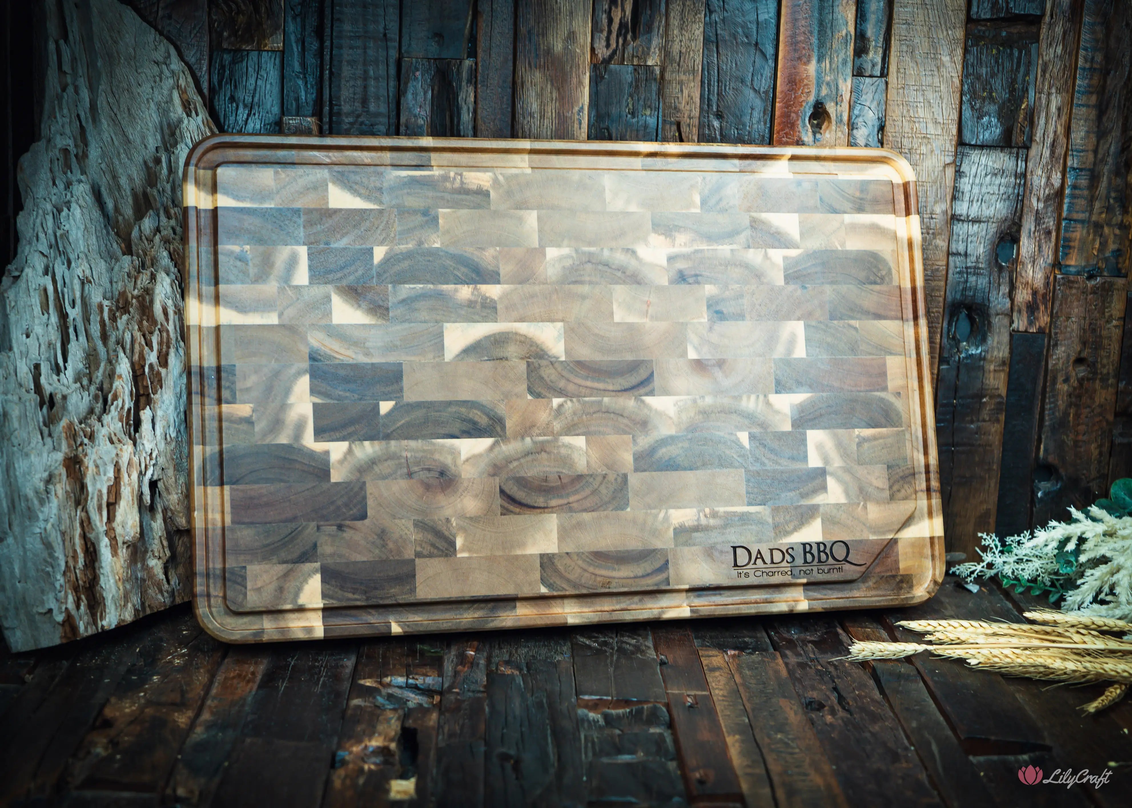 XL wooden meat tray with deep juice channel