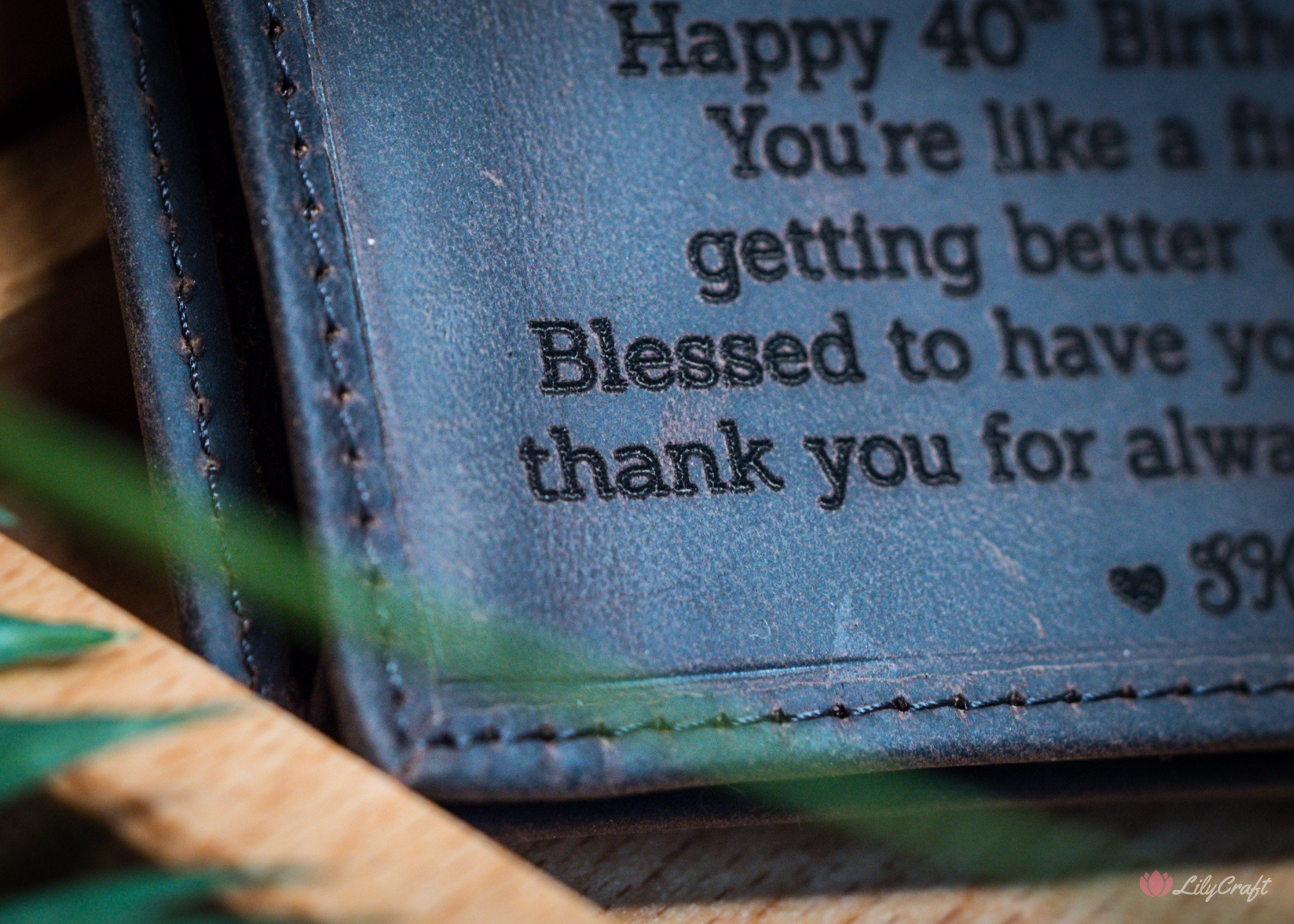 dark brown mens leather wallet with personalised message