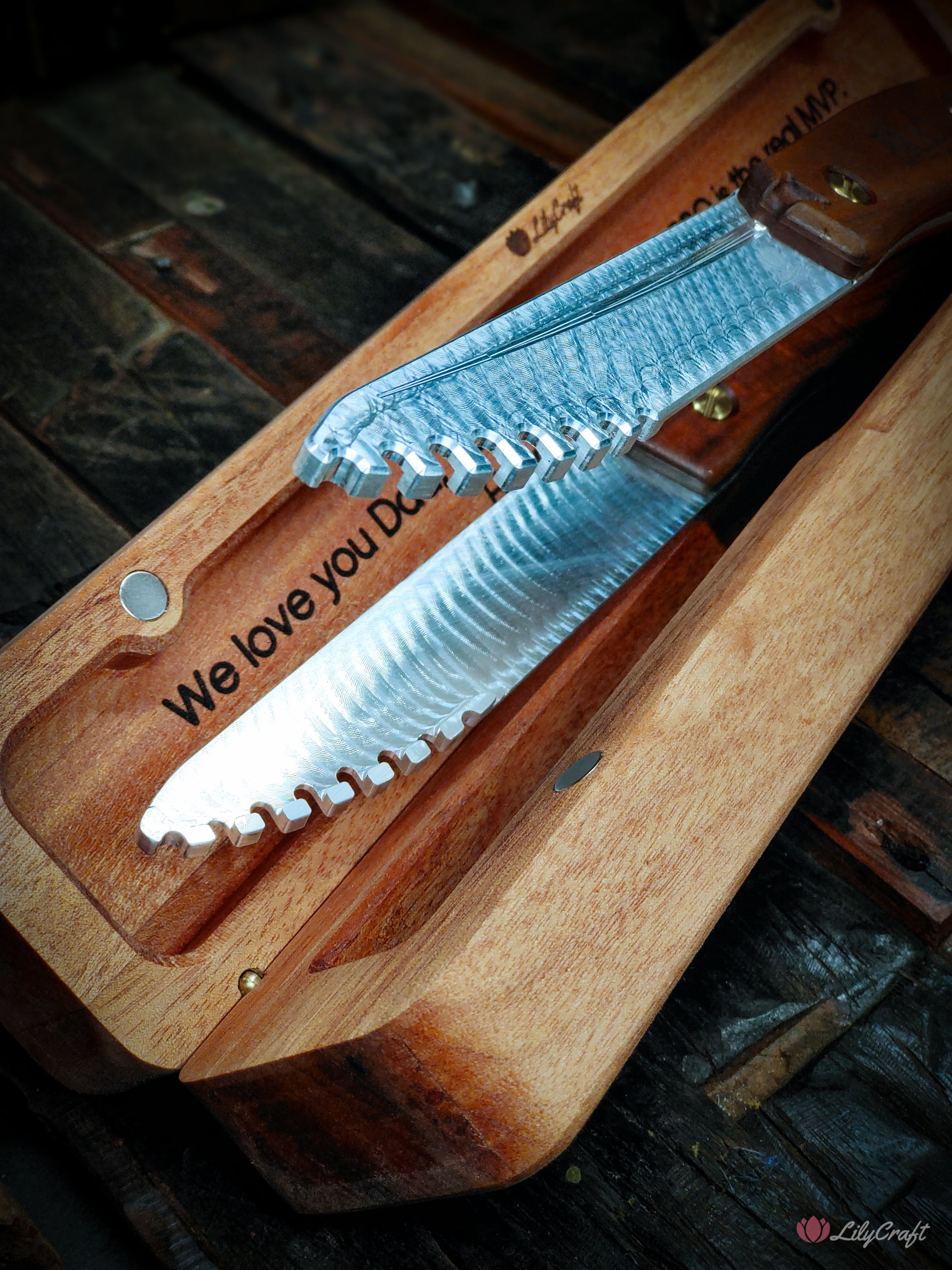 Custom engraved BBQ tool set with gift case for the grill-loving Dad.