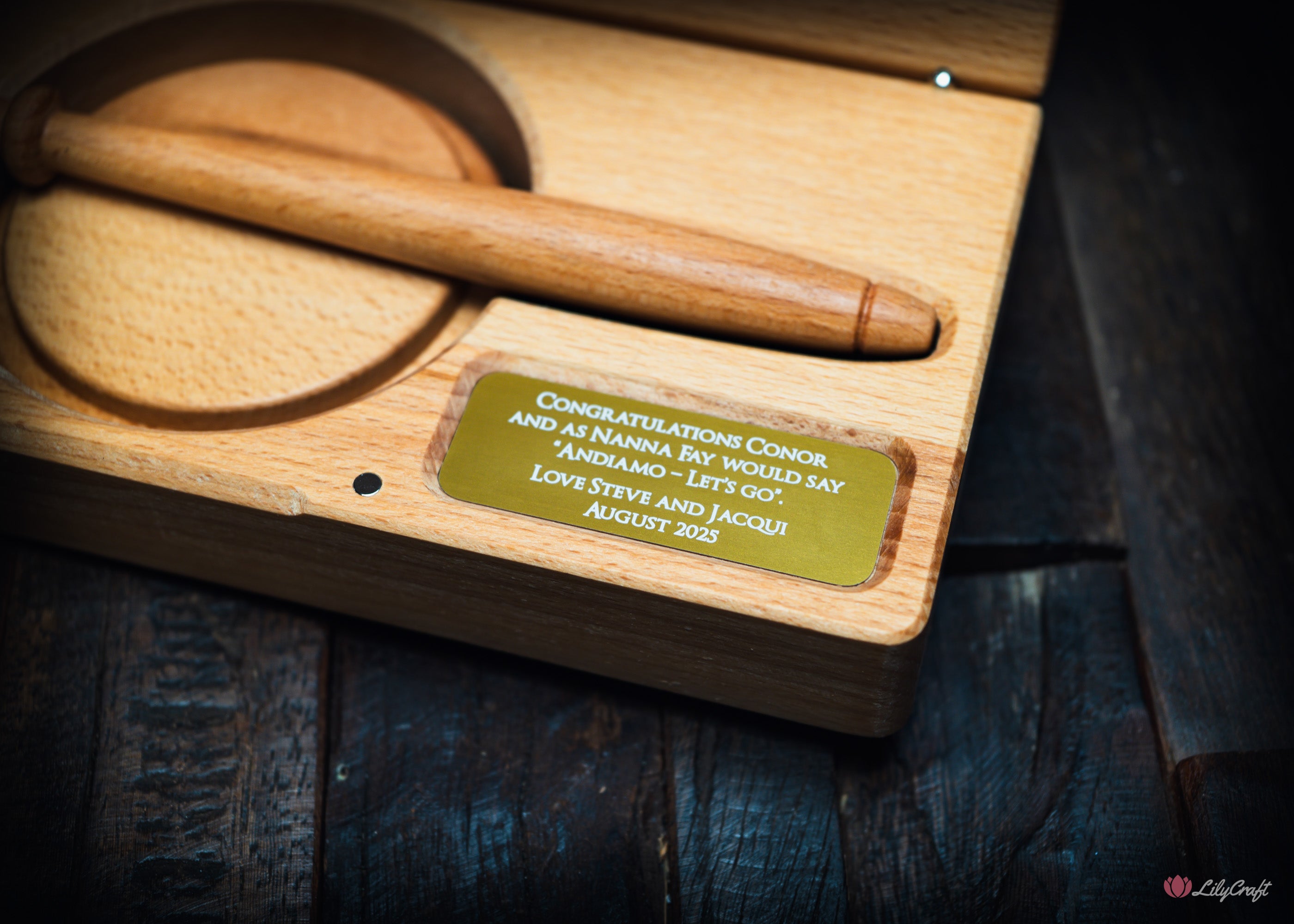 engraved gavel plaque personalised beech wood gavel