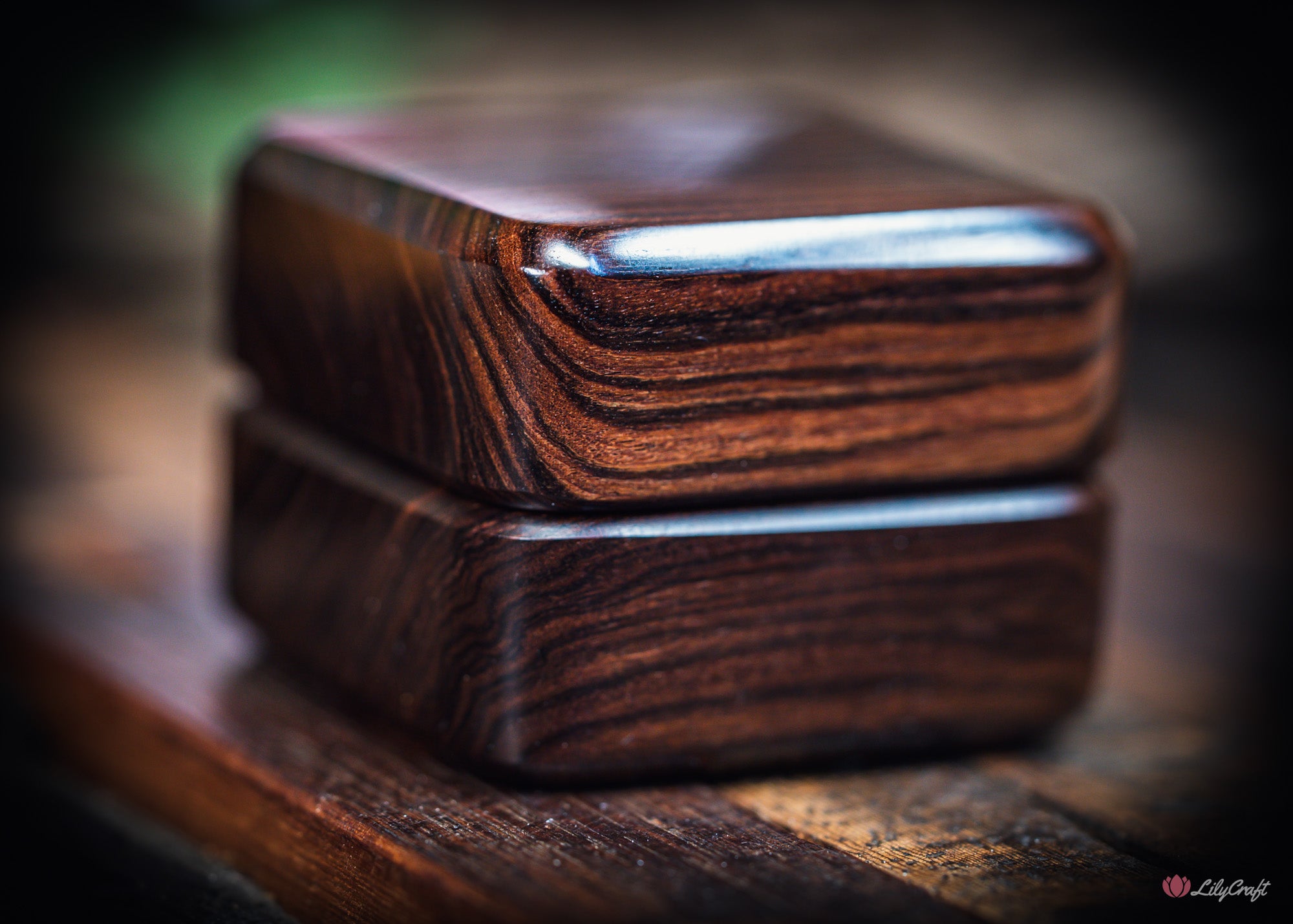 polished wooden ring boxes