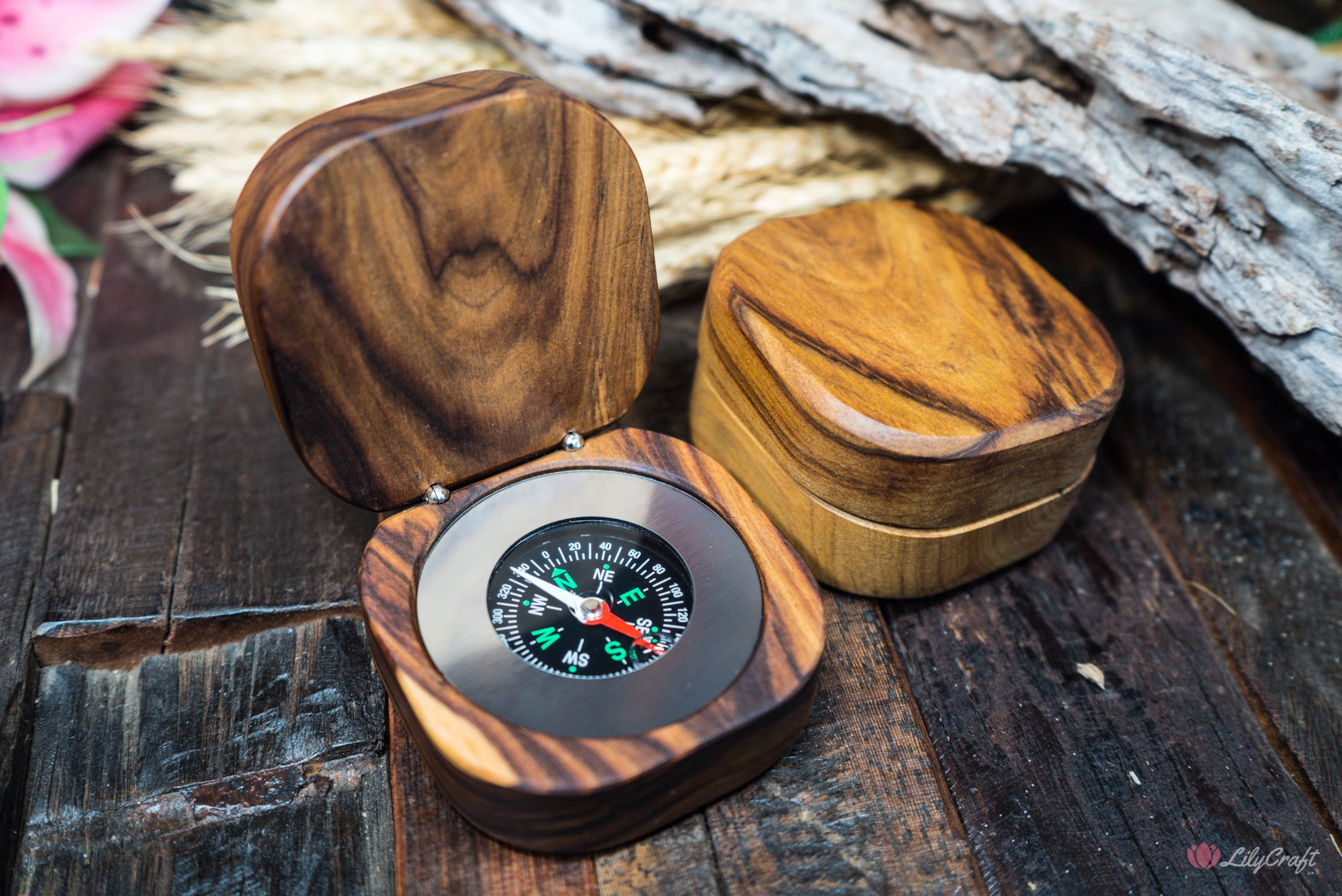 Personalised wooden compass for a loved one made from cypress wood