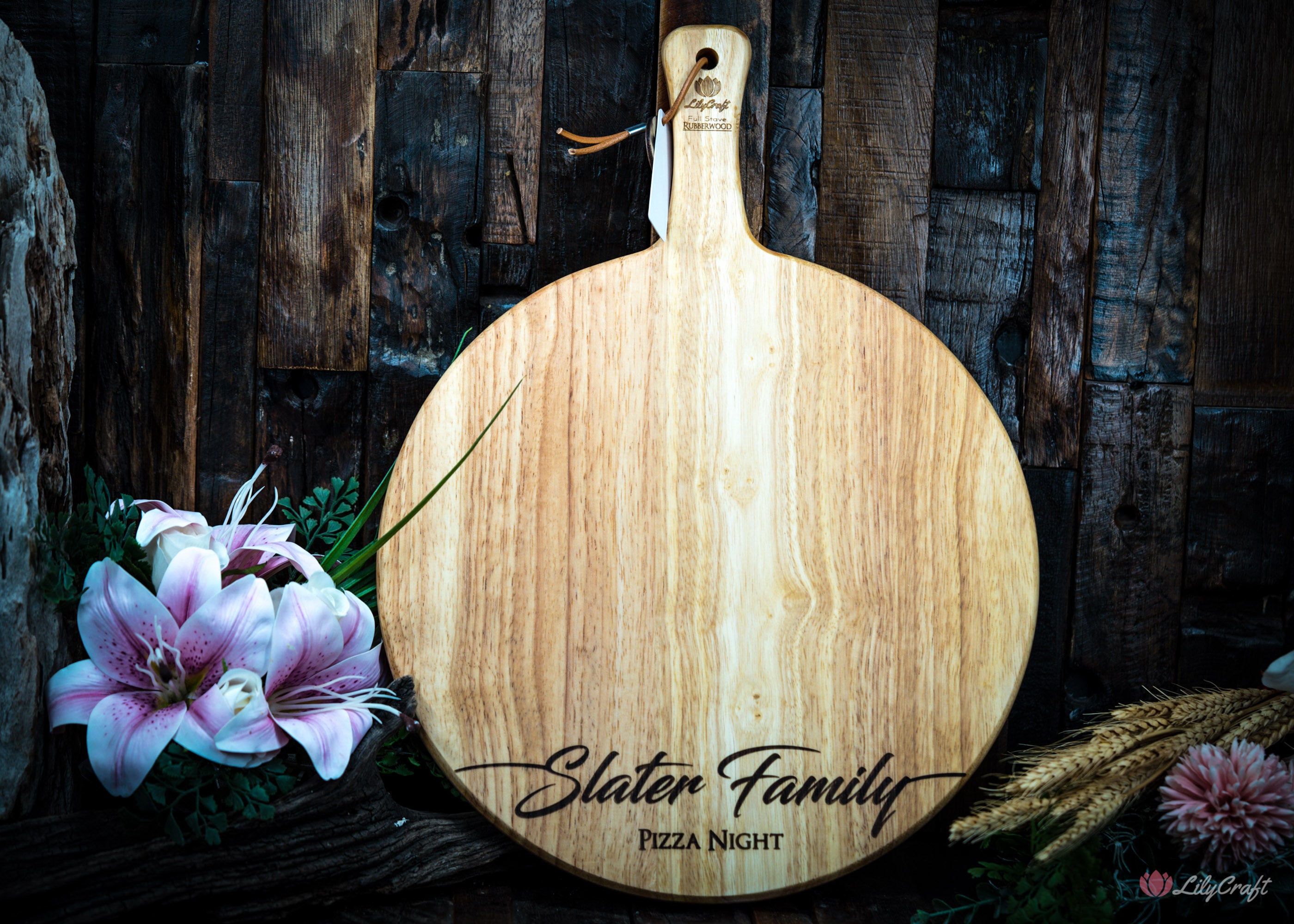 large wooden pizza board personalised