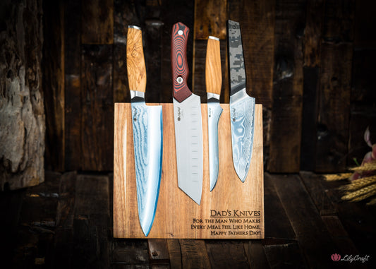 Personalised acacia wood knife block