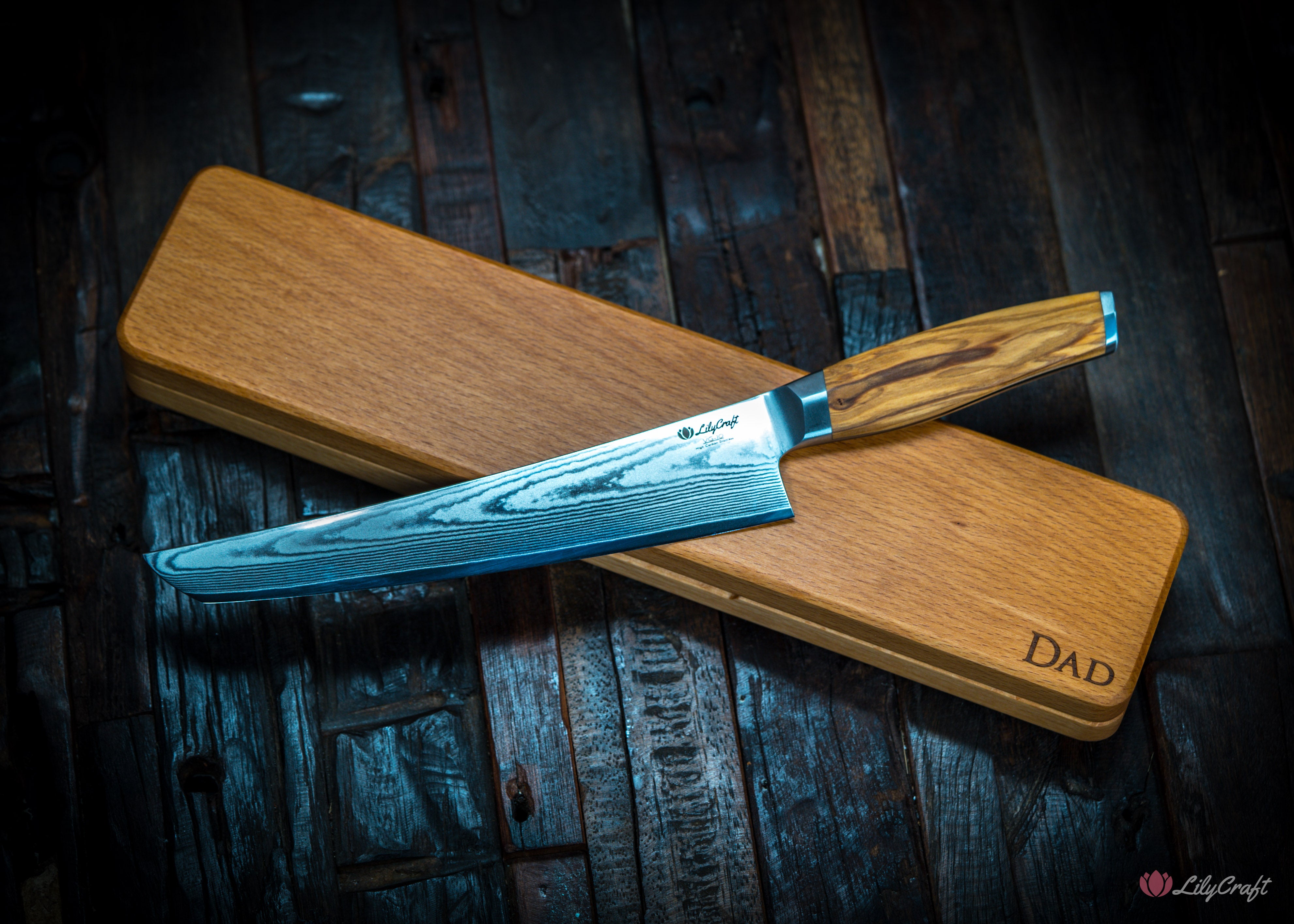 Premium Damascus carving knife gift for husband or father