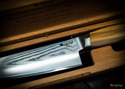 Custom engraved chef knife with wooden gift box