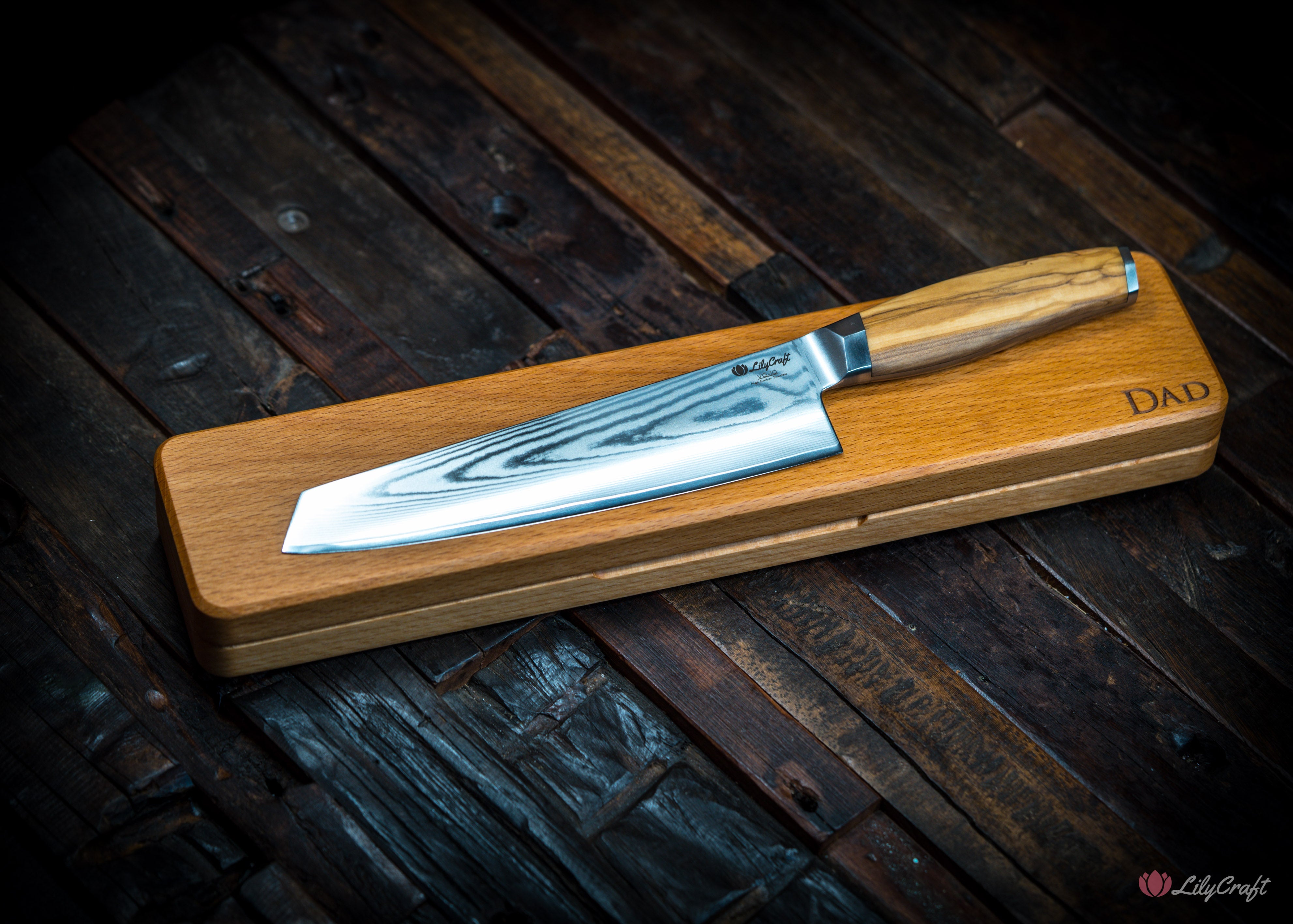 Olive wood handle chef knife with sharp blade