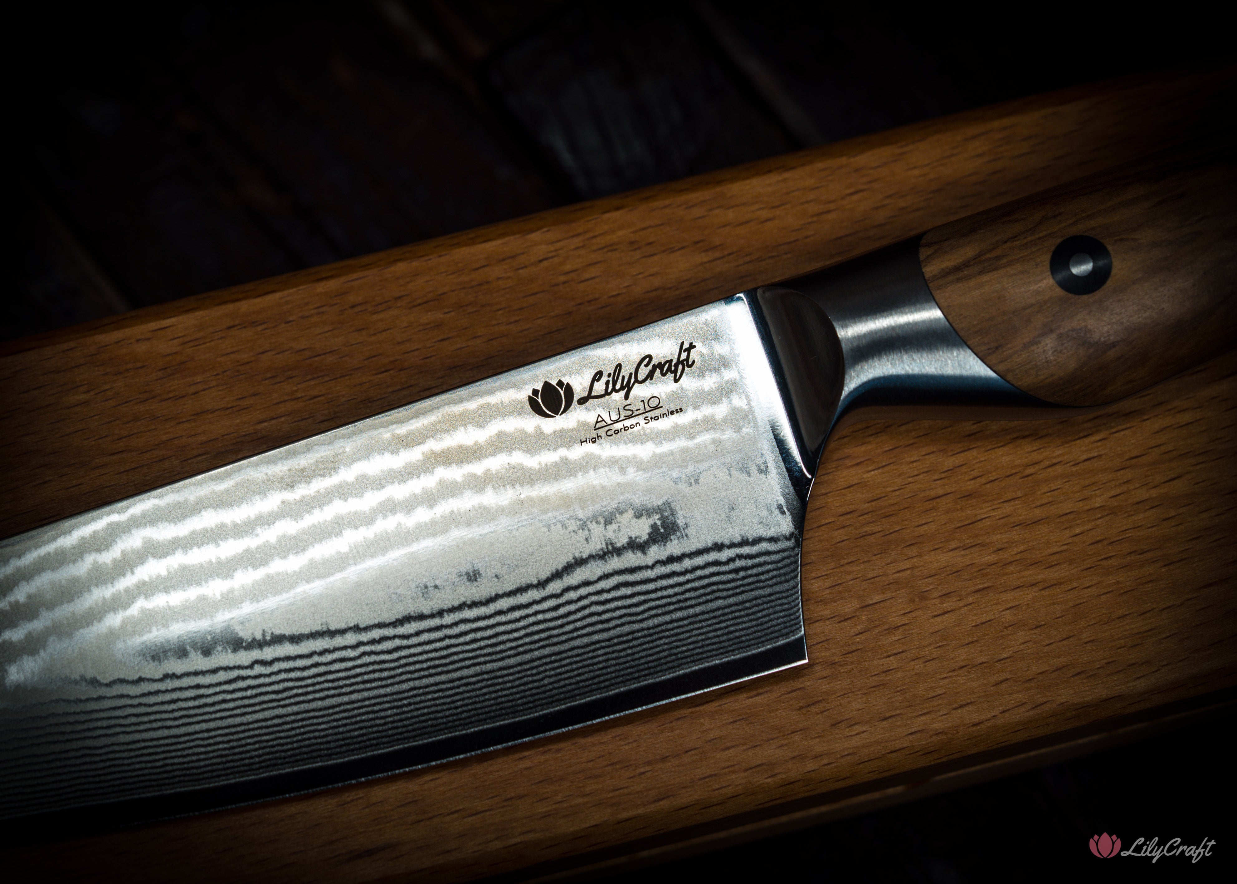 Olive wood handled chef knife for home cooks and chefs