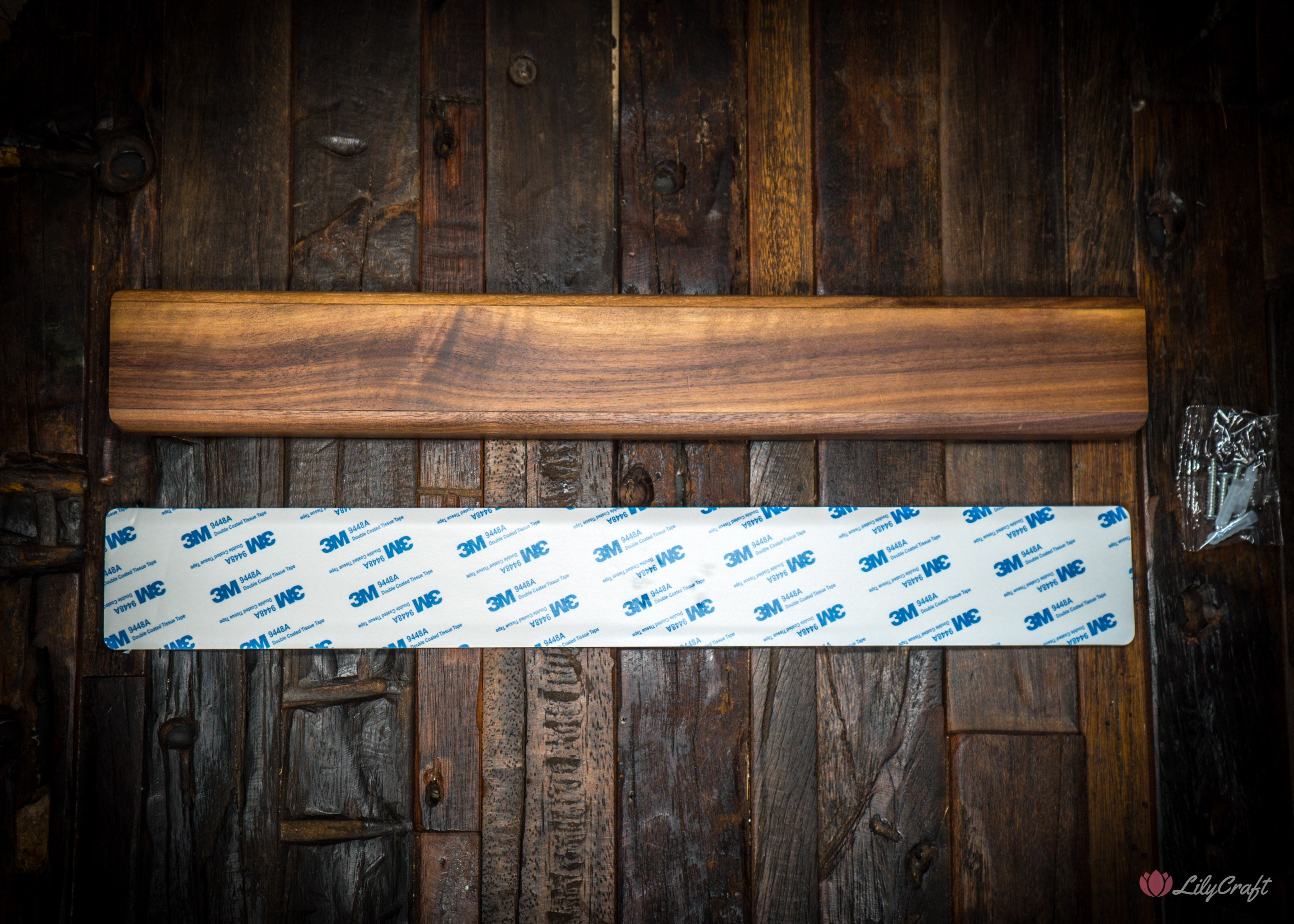 Magnetic kitchen knife holder strip in walnut wood