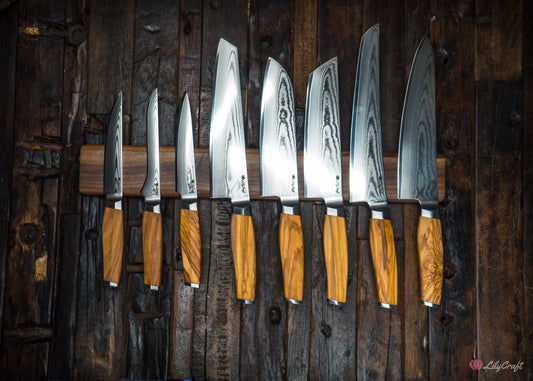 Magnetic knife strip made from solid walnut wood