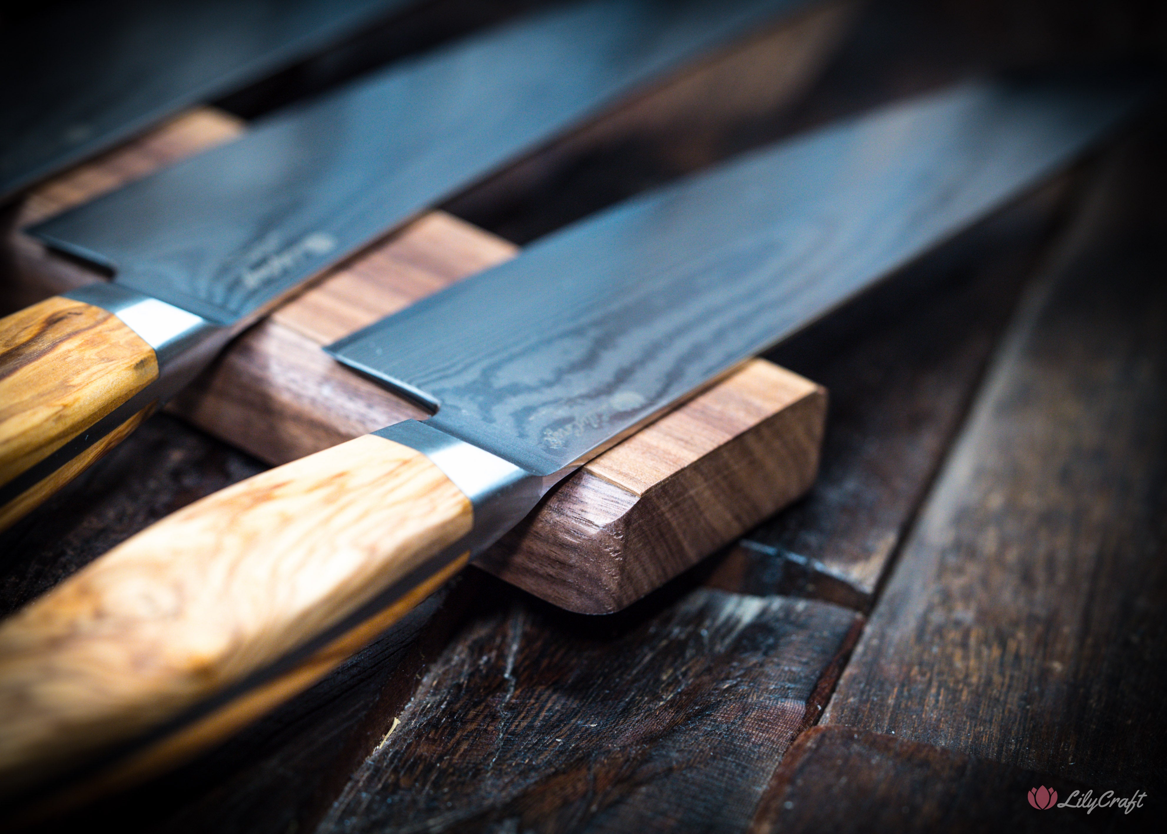 Handmade walnut magnetic knife bar for chefs