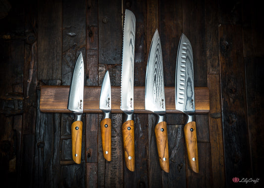 Magnetic walnut knife holder wall mount