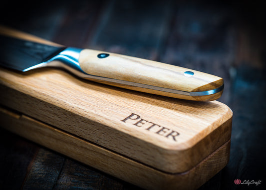 Olive wood handled utility knife in gift box