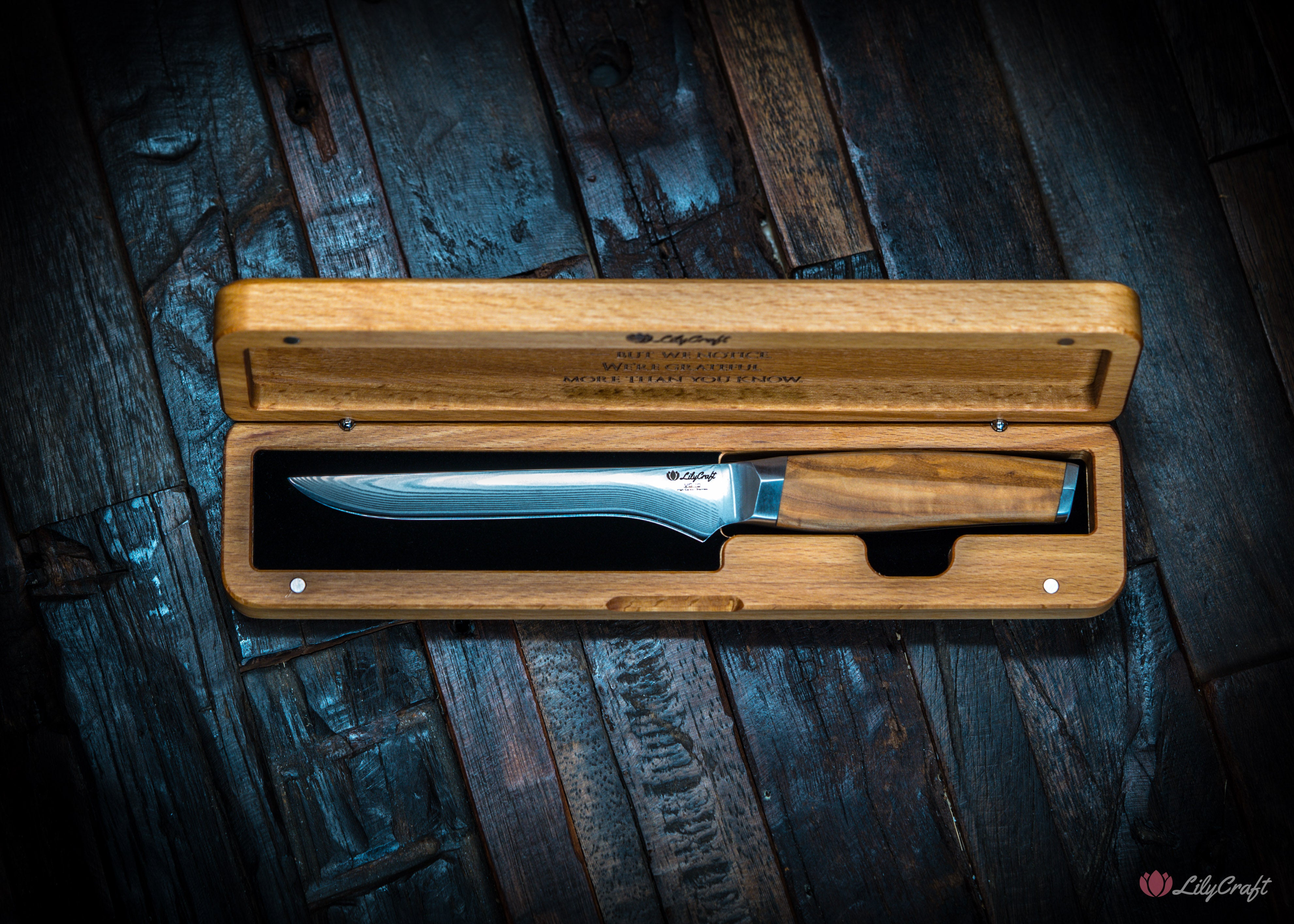 Personalised meat trimming knife with olive wood handle