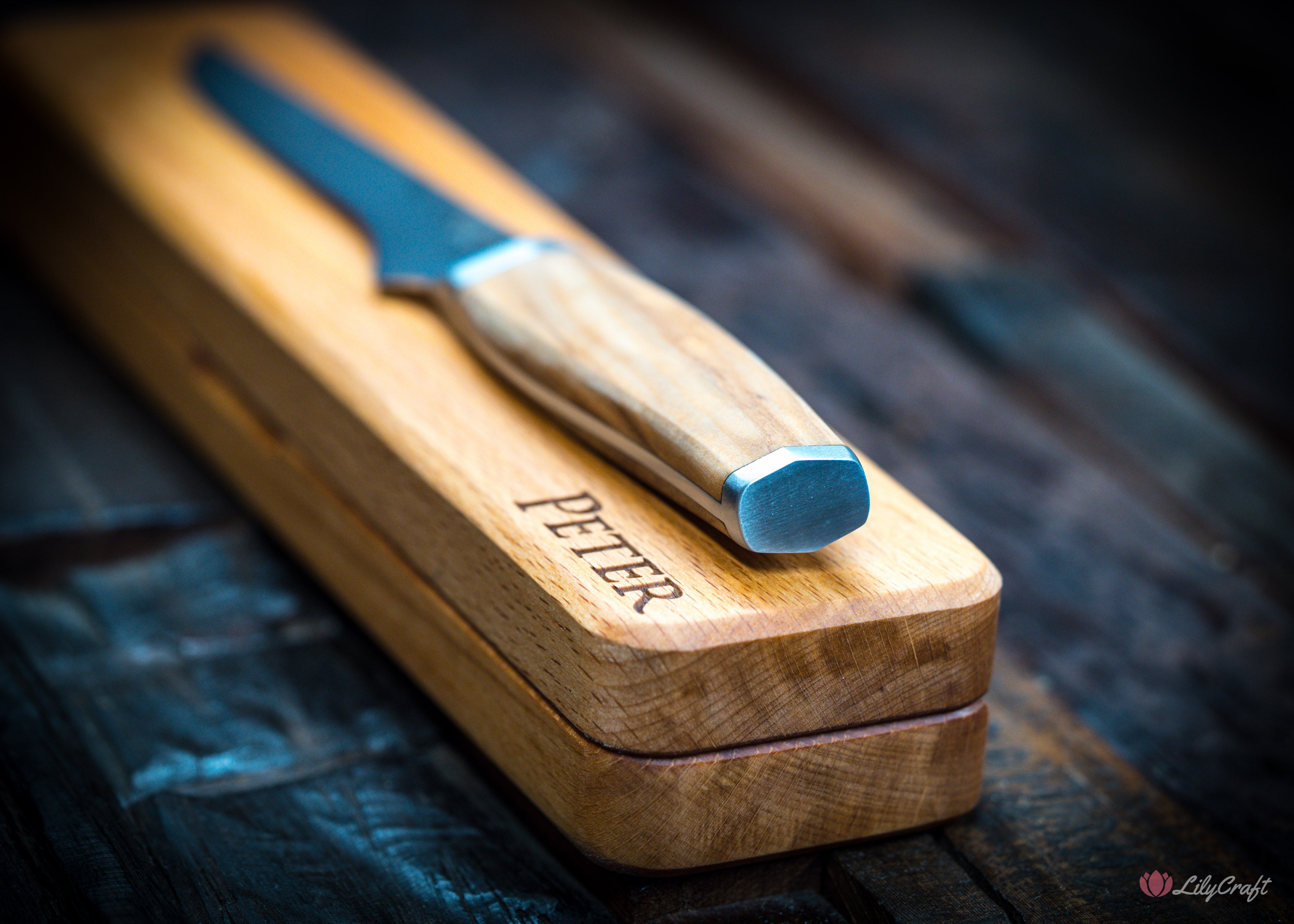 Professional-style boning knife in wooden gift box
