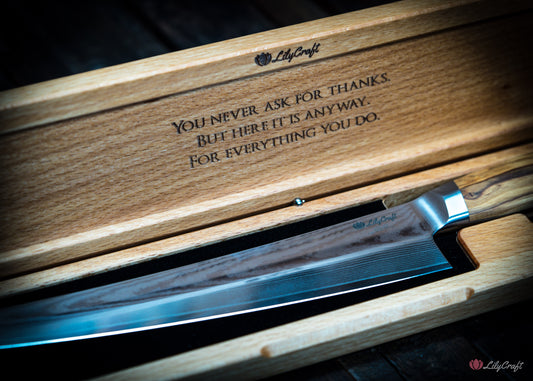 Damascus carving knife with olive wood handle for him