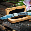 Pocket Knife with precision-engraved blade and exquisite Macassar Ebony handle