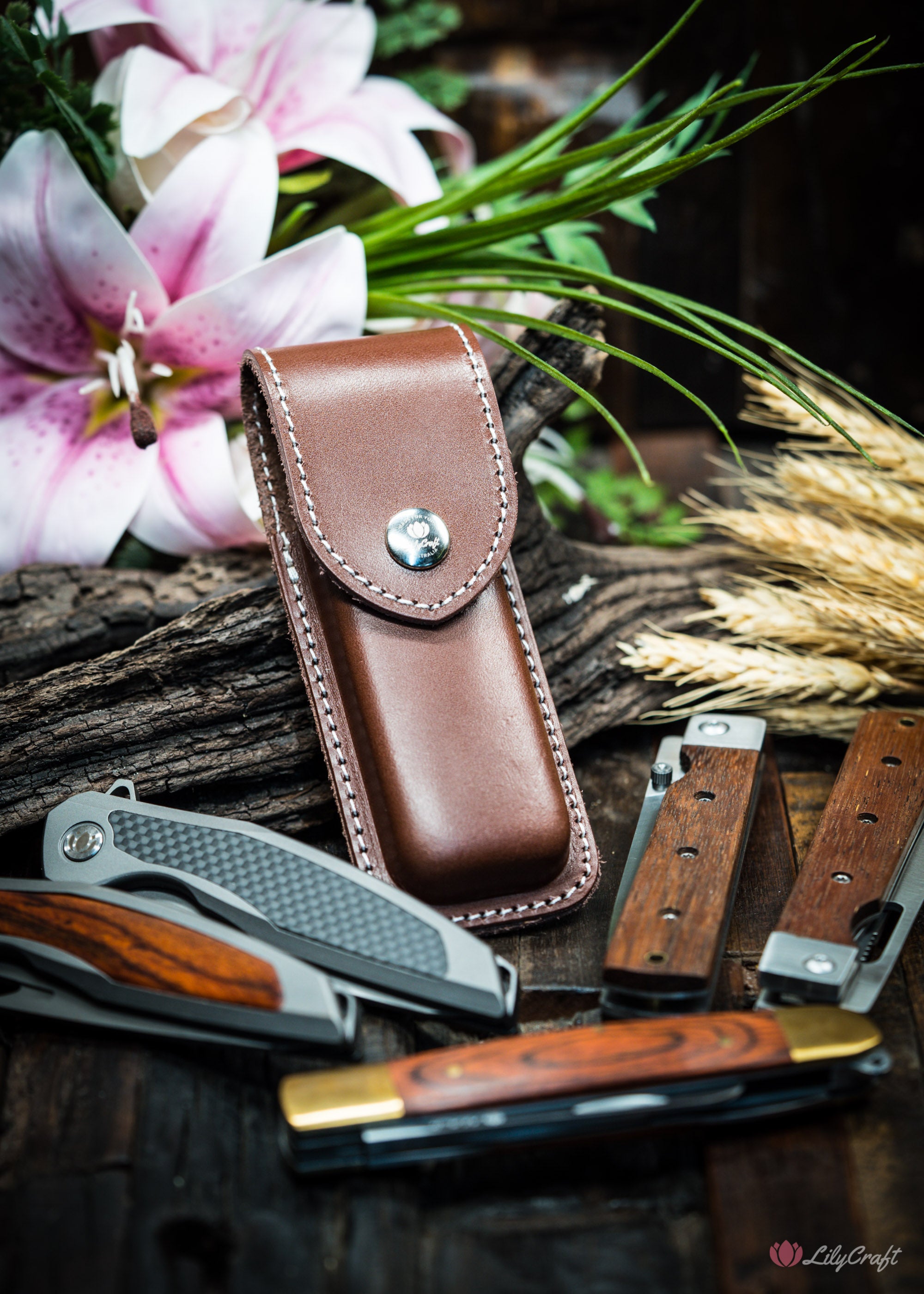 large folding knife leather carry pouch