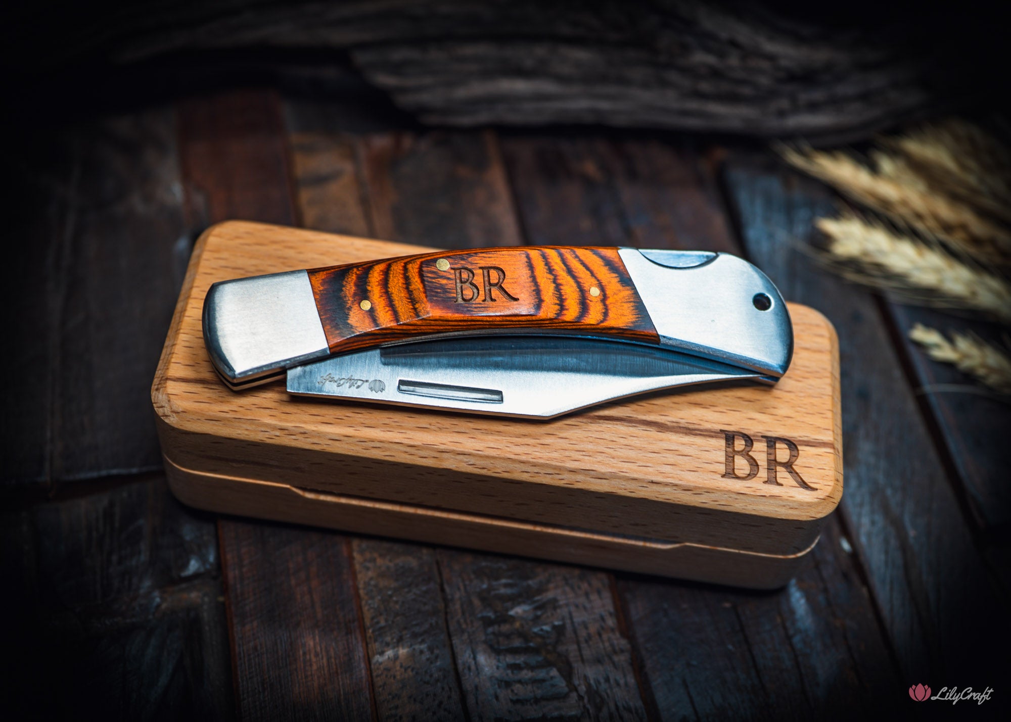 timber handle pocket knife engraved for birthday