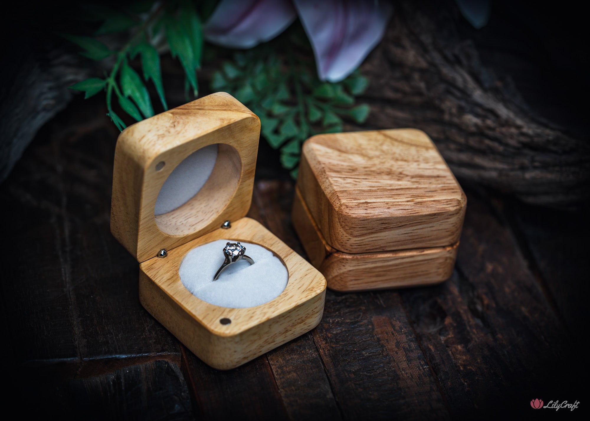 rubber wood engagement ring box personalised