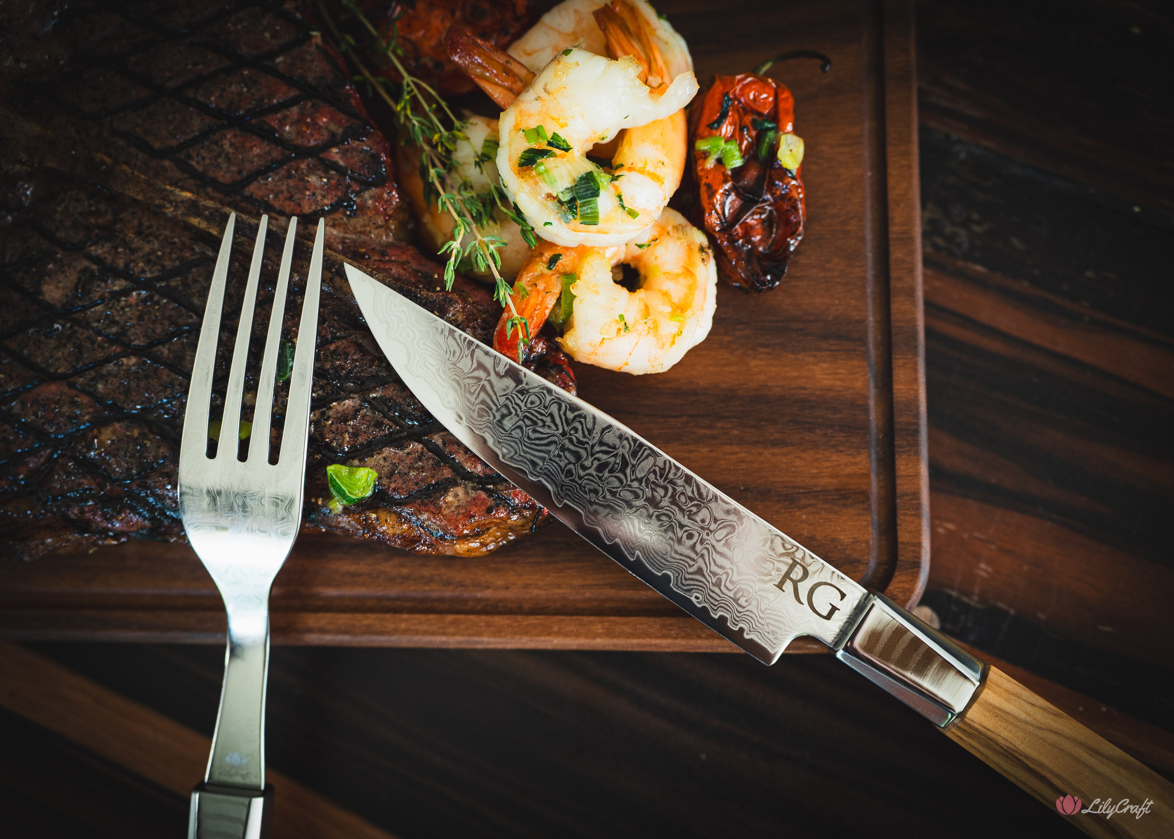 Premium Streak Knife and Fork Damascus Personalised