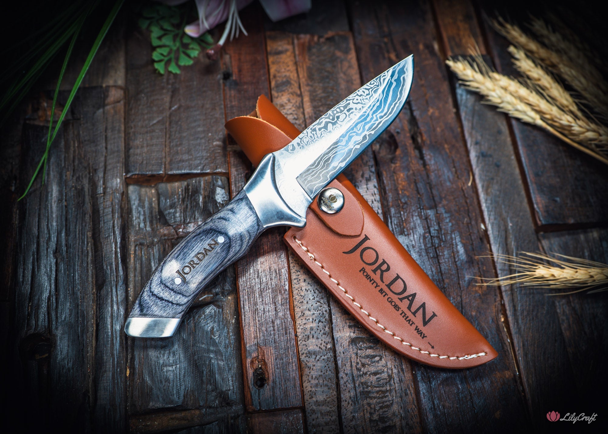 personalised hunting knife with leather sheath australia