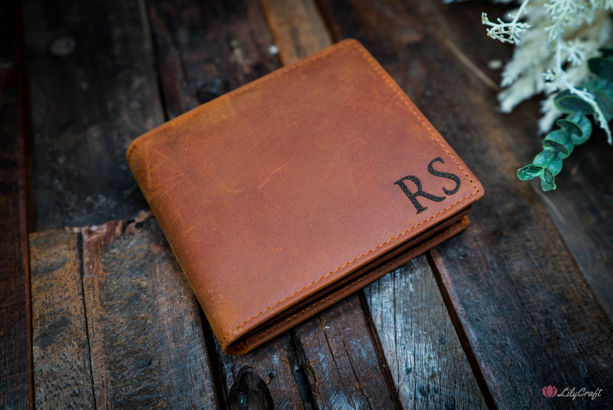brown leather personalized wallet