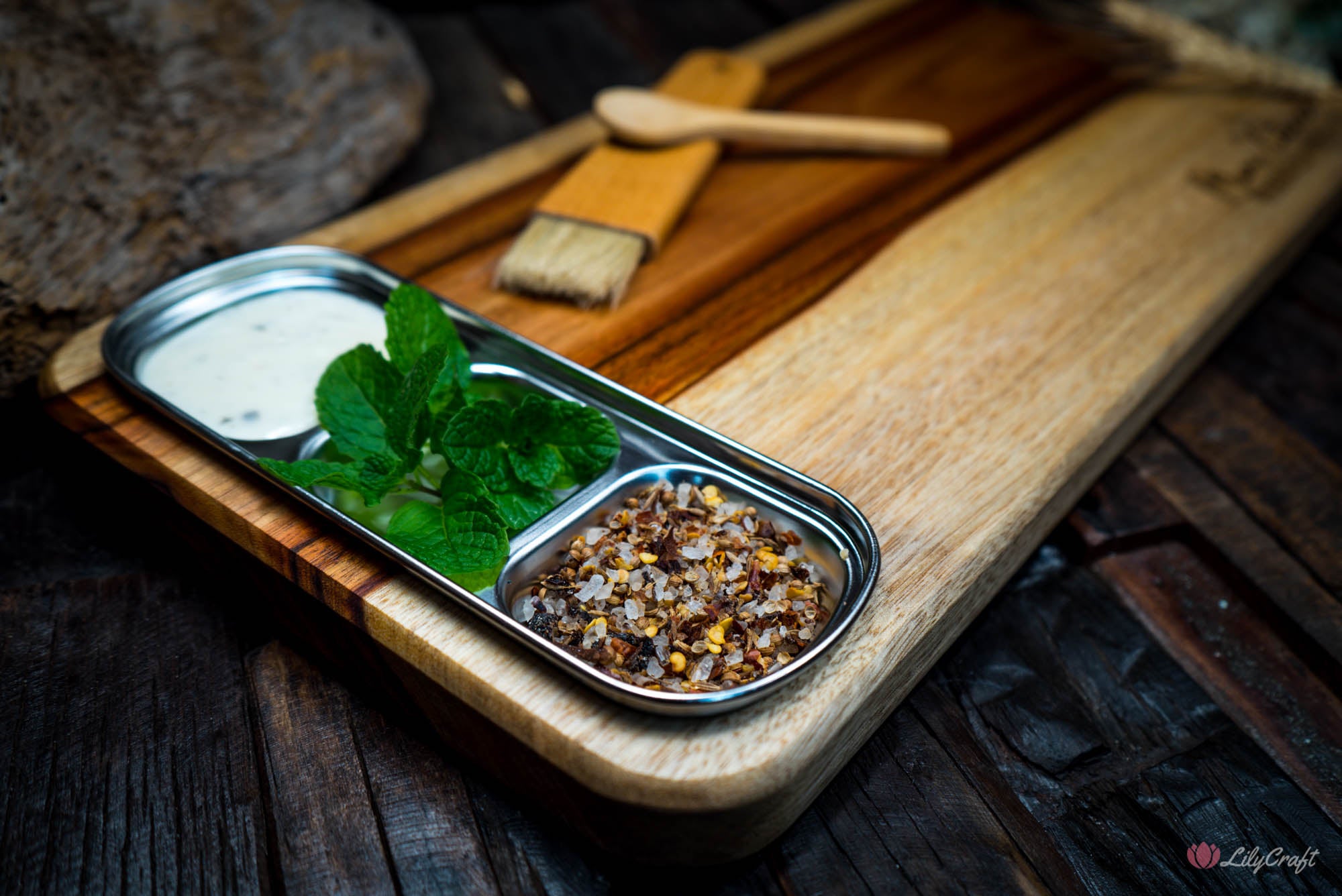 wood cheeseboard with bowl