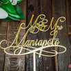 Gold Mirror Acrylic Wedding Cake Topper Customised with Mr & Mrs