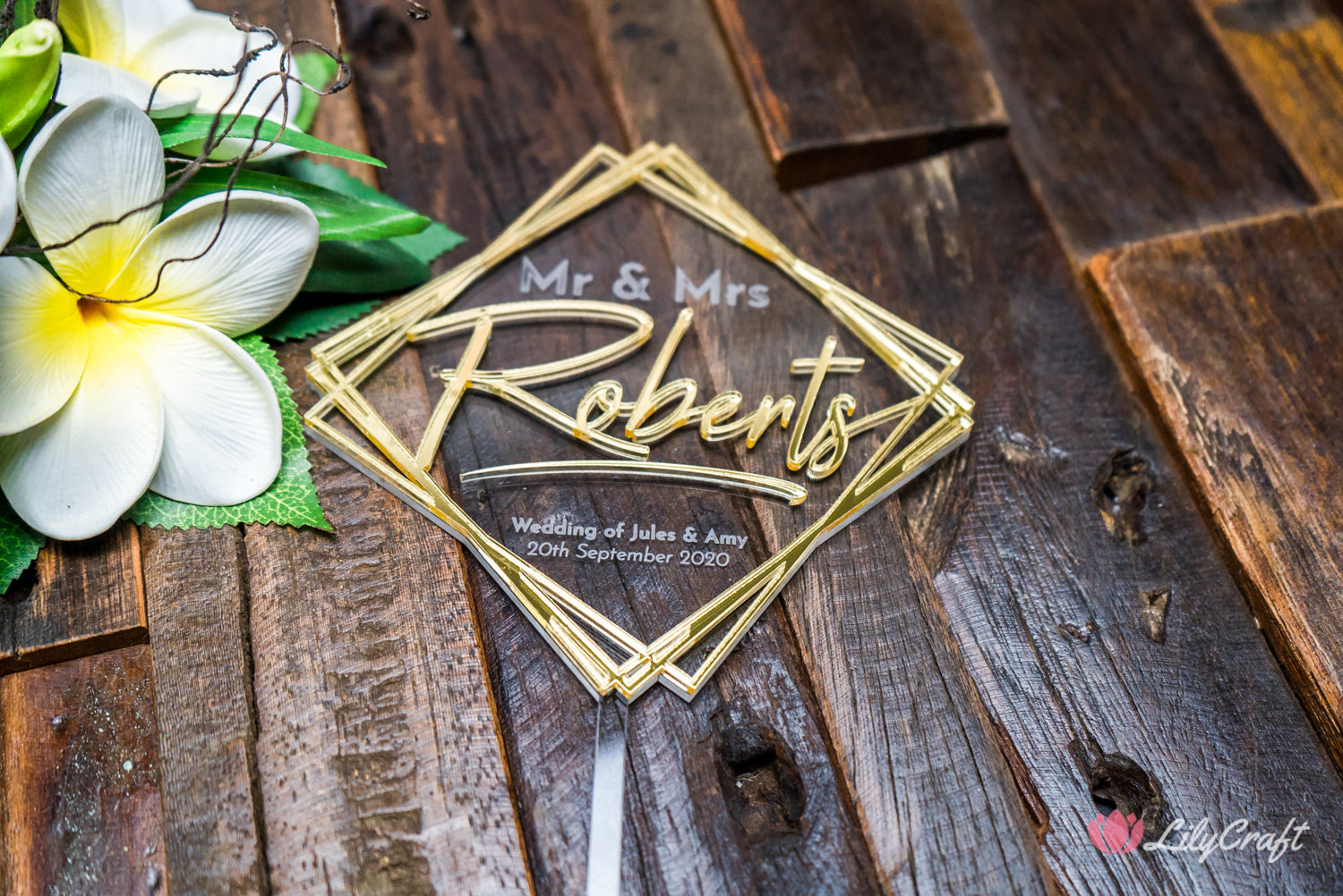 gold mirror wedding cake topper