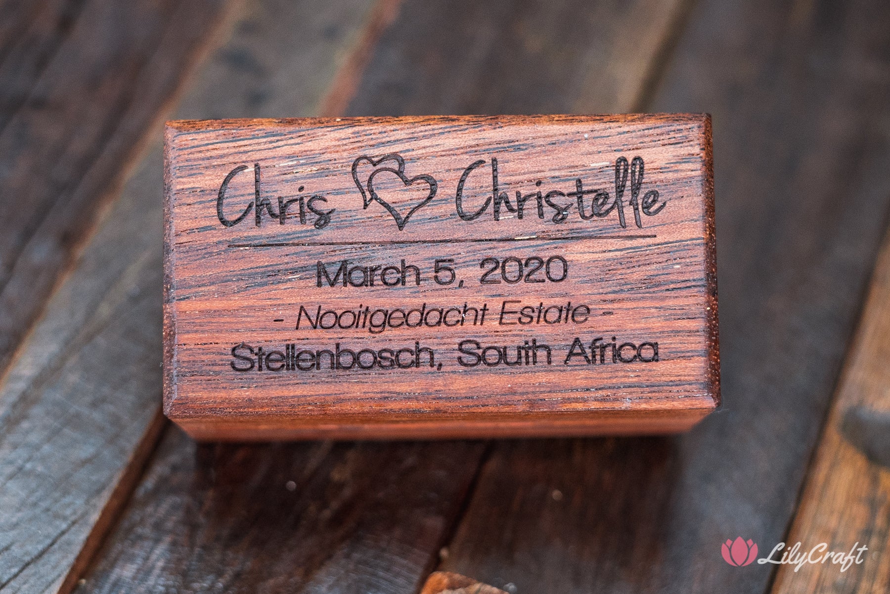 laser engraved wedding ring box made of hardwood