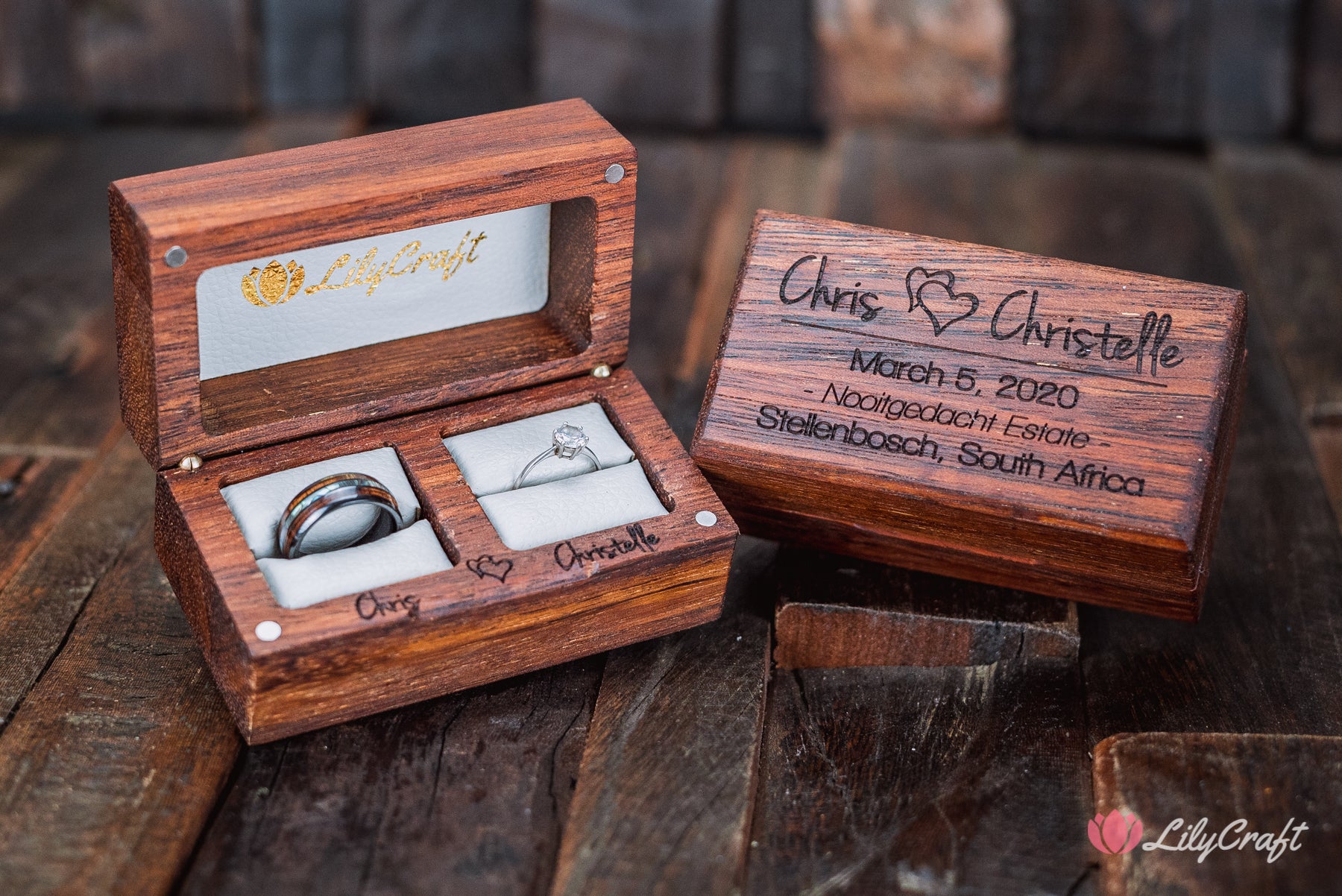 engraved wedding ring case to fit two rings