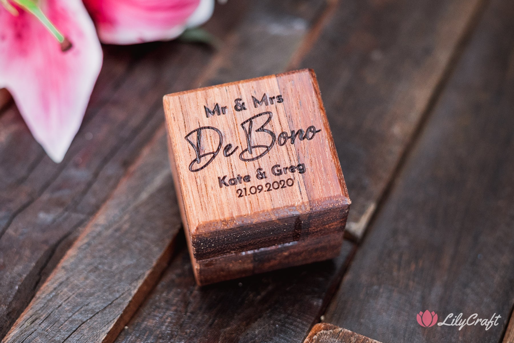 Engagement Ring Box. Wooden Engraved Wedding Proposal Ring Box.