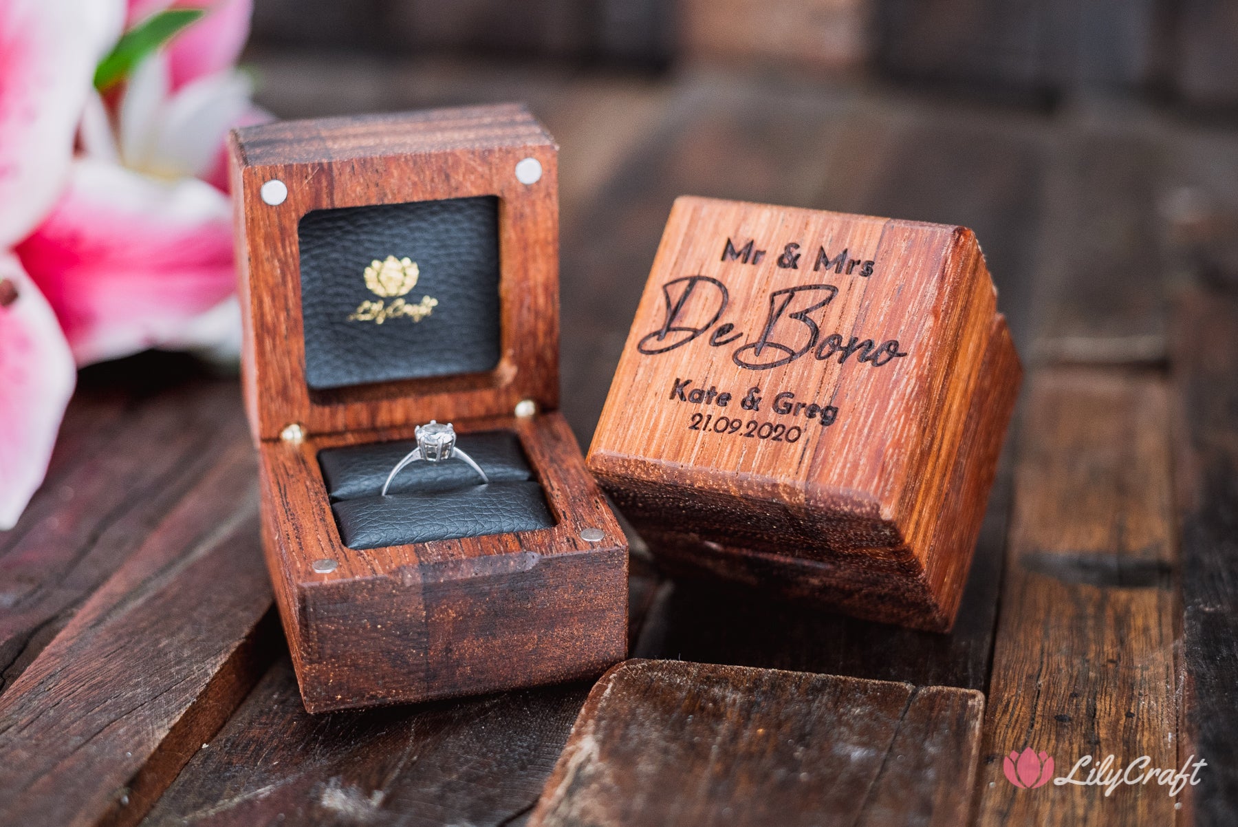 Engagement Ring Box. Wooden Engraved Wedding Proposal Ring Box.