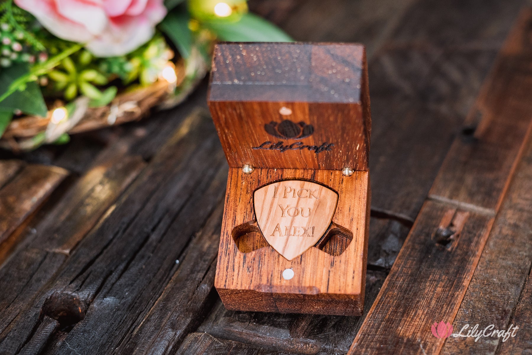 guitar pick box, guitar pick holder pick box, wooden guitar pick custom picks boyfriend gift
