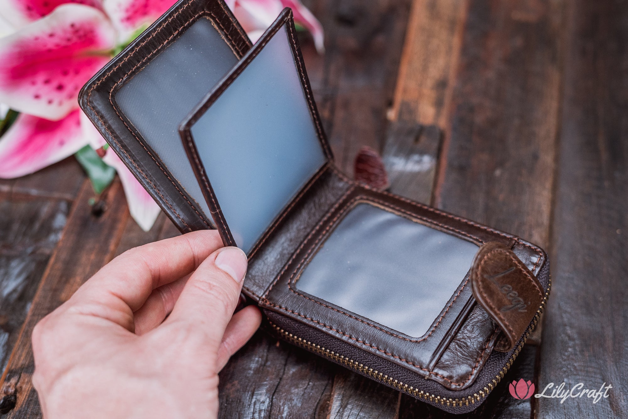 brown leather picture wallet