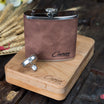 leather hip flask with wooden box