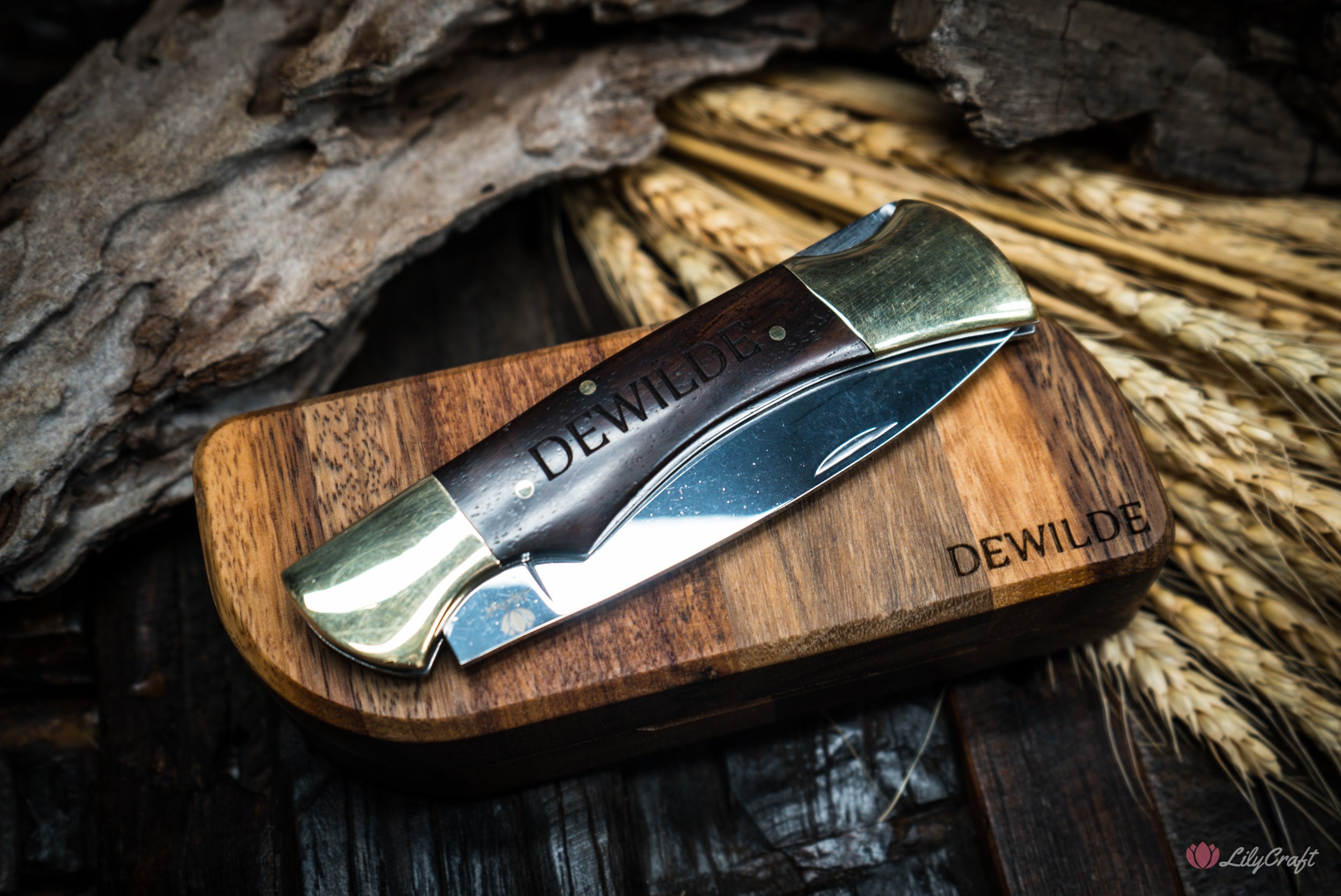 Classic Pocket Knife with Brass and Wood Handle