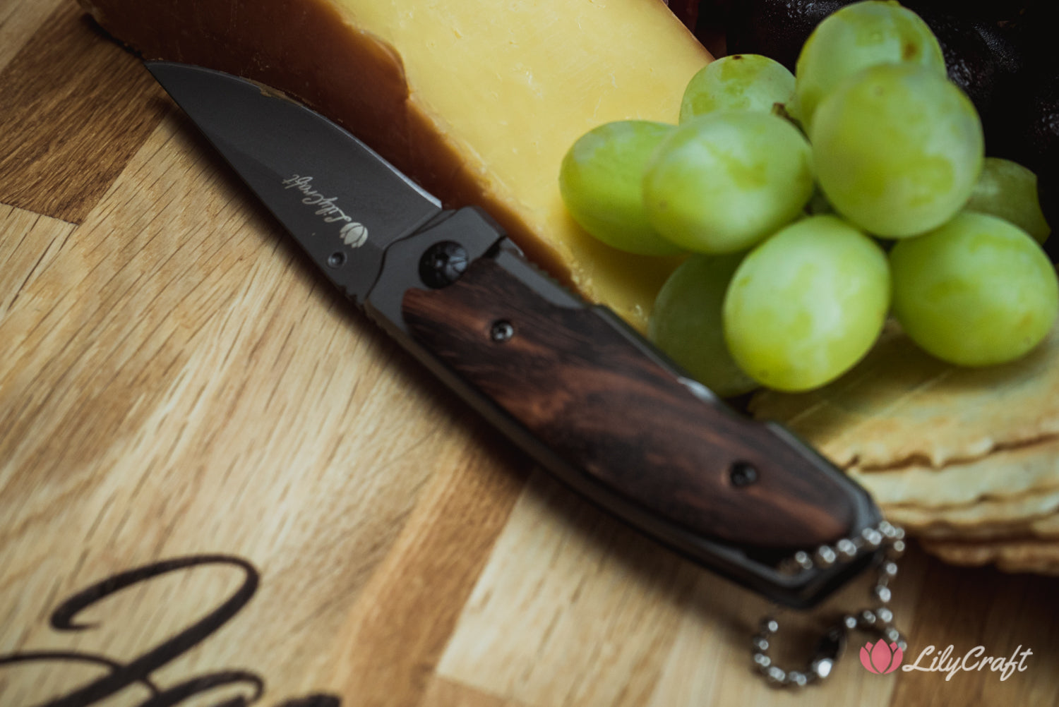 wooden handle pocket knife lilycraft engraved knife