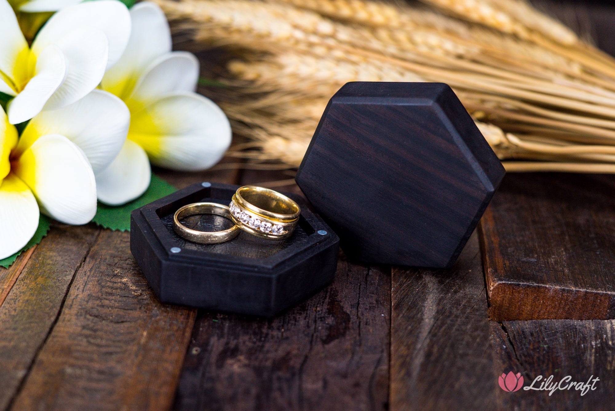 custom wedding ring box, macassar ebony