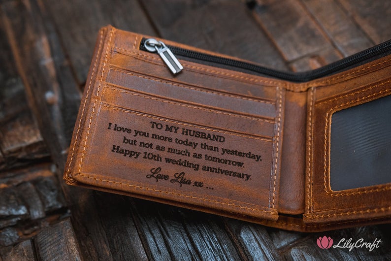 engraved leather wallet, mens slim wallet