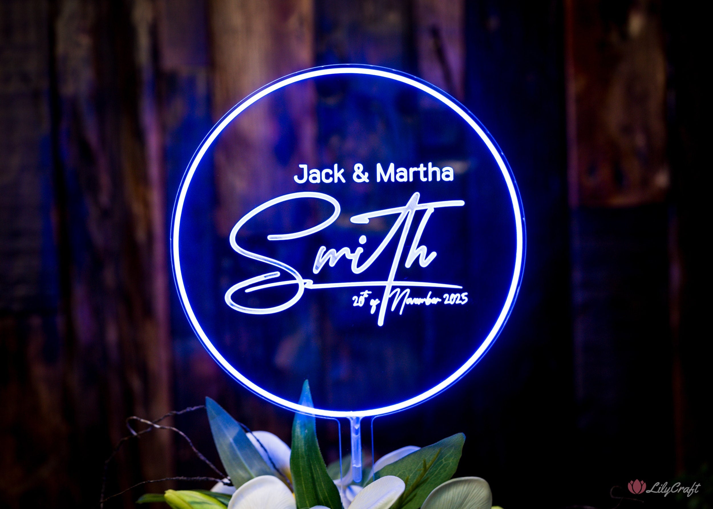 modern blue led wedding cake topper