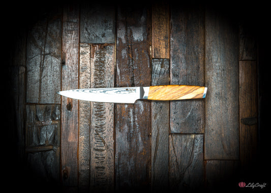 VG10 Damascus utility knife with olive wood handle