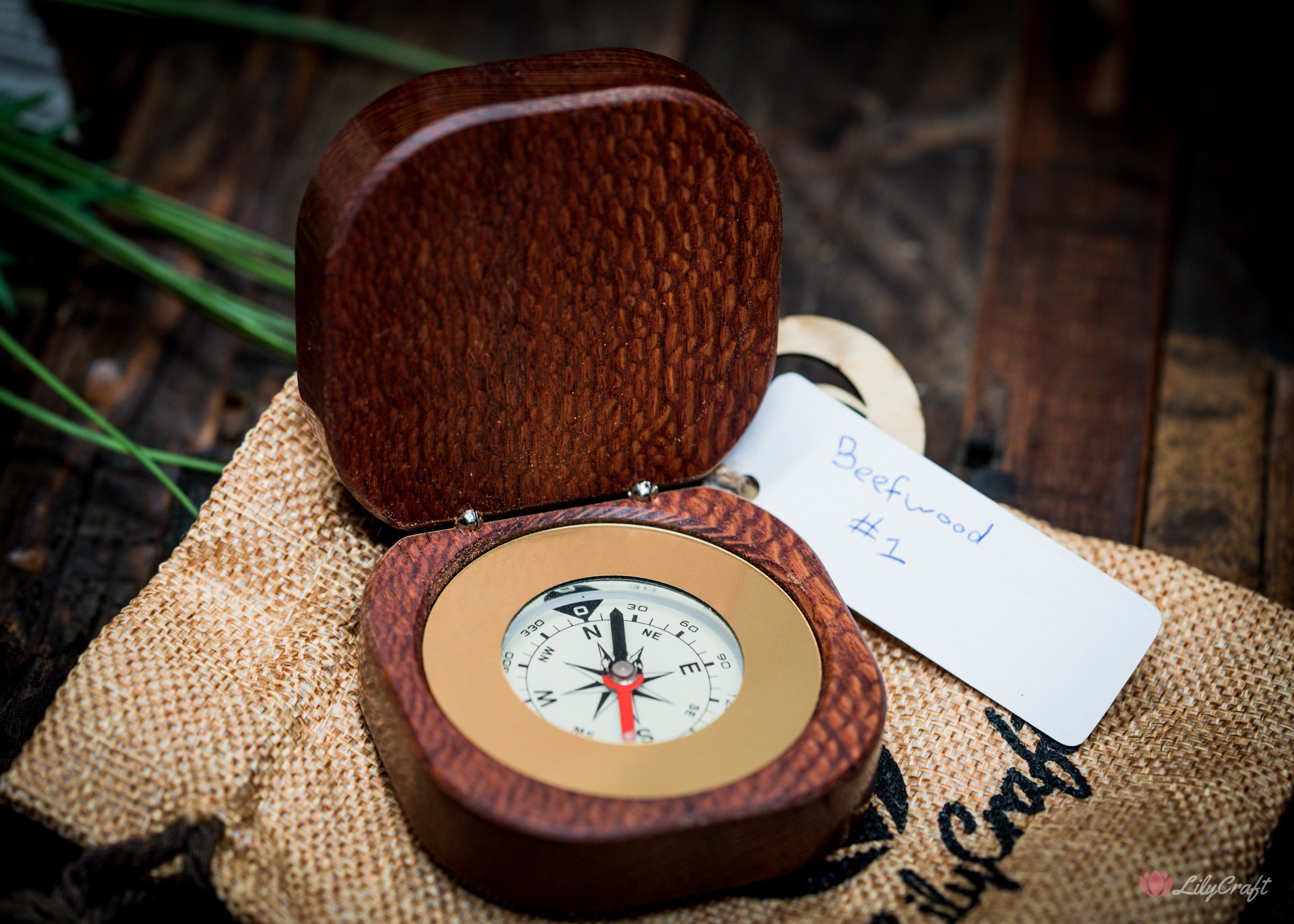 Rare wooden compass crafted with precision and care.