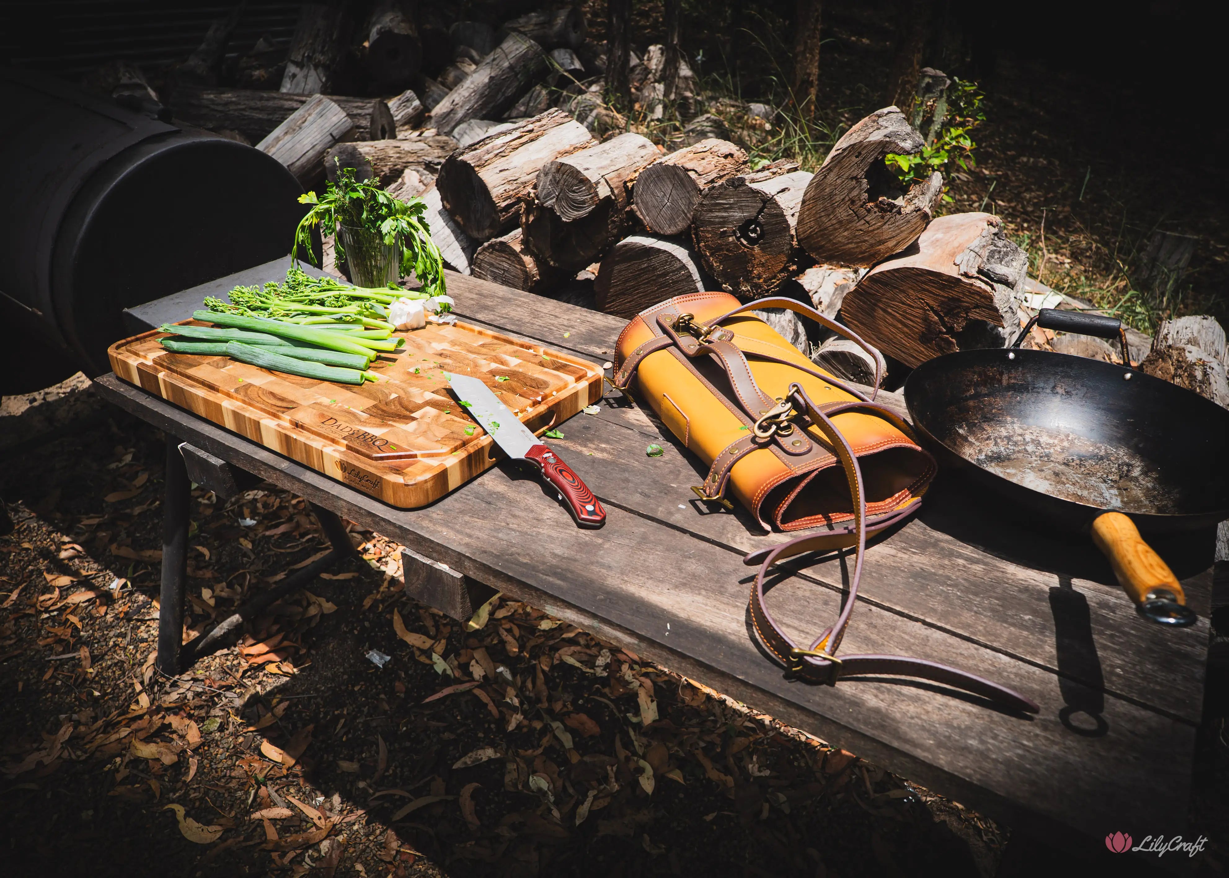 End grain butcher block with pouring spout for gravy