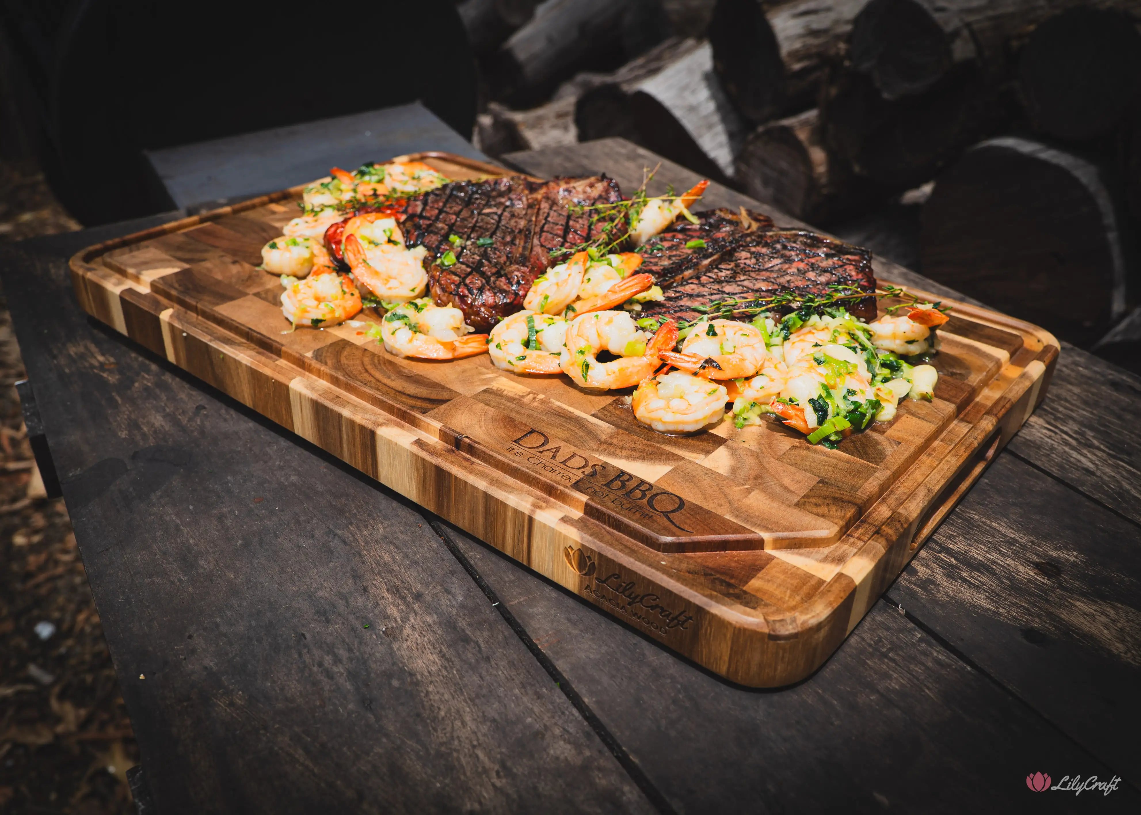 Dark acacia wood end grain board for luxury kitchens