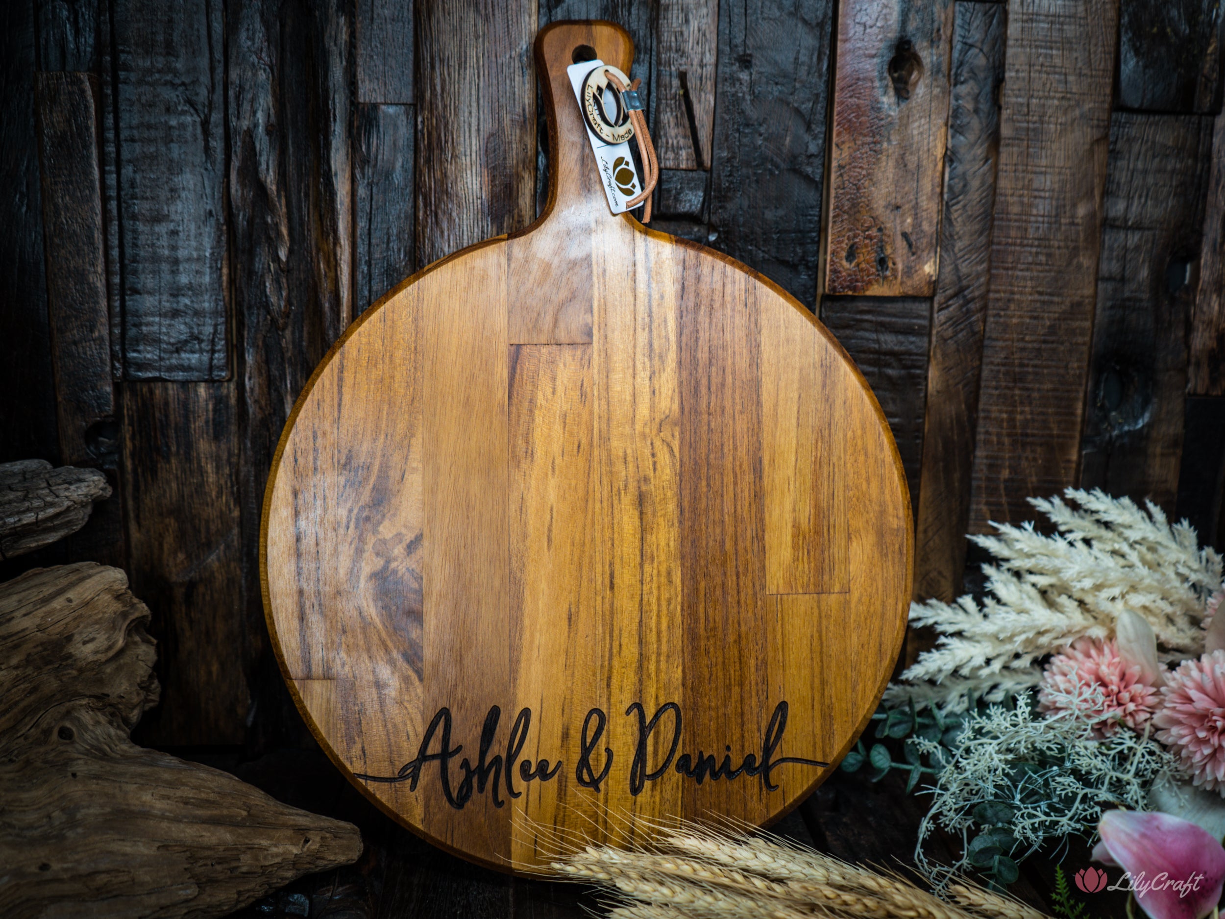 Personalized Teak Wood Cheese Board with Handle